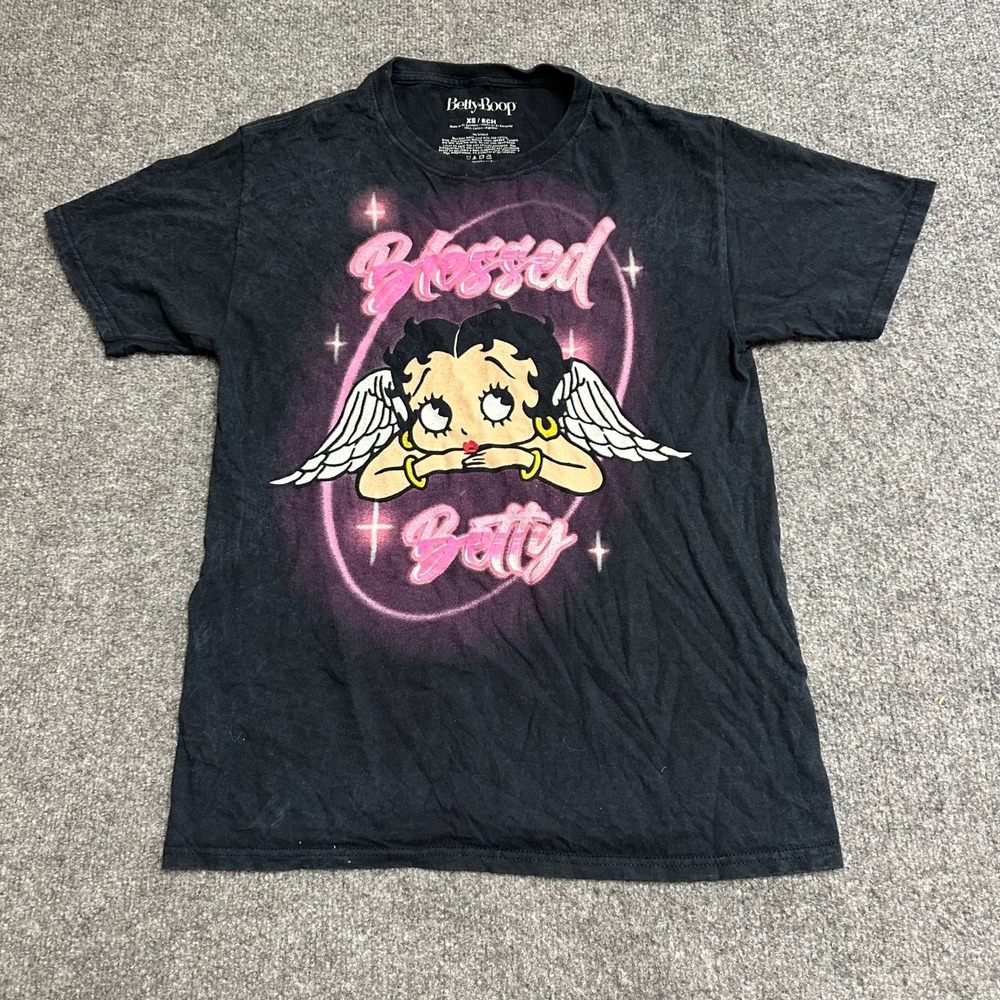 Betty Boop T-Shirt Womens Size XS Black Blessed Angel Graphic Short Sleeve Tee